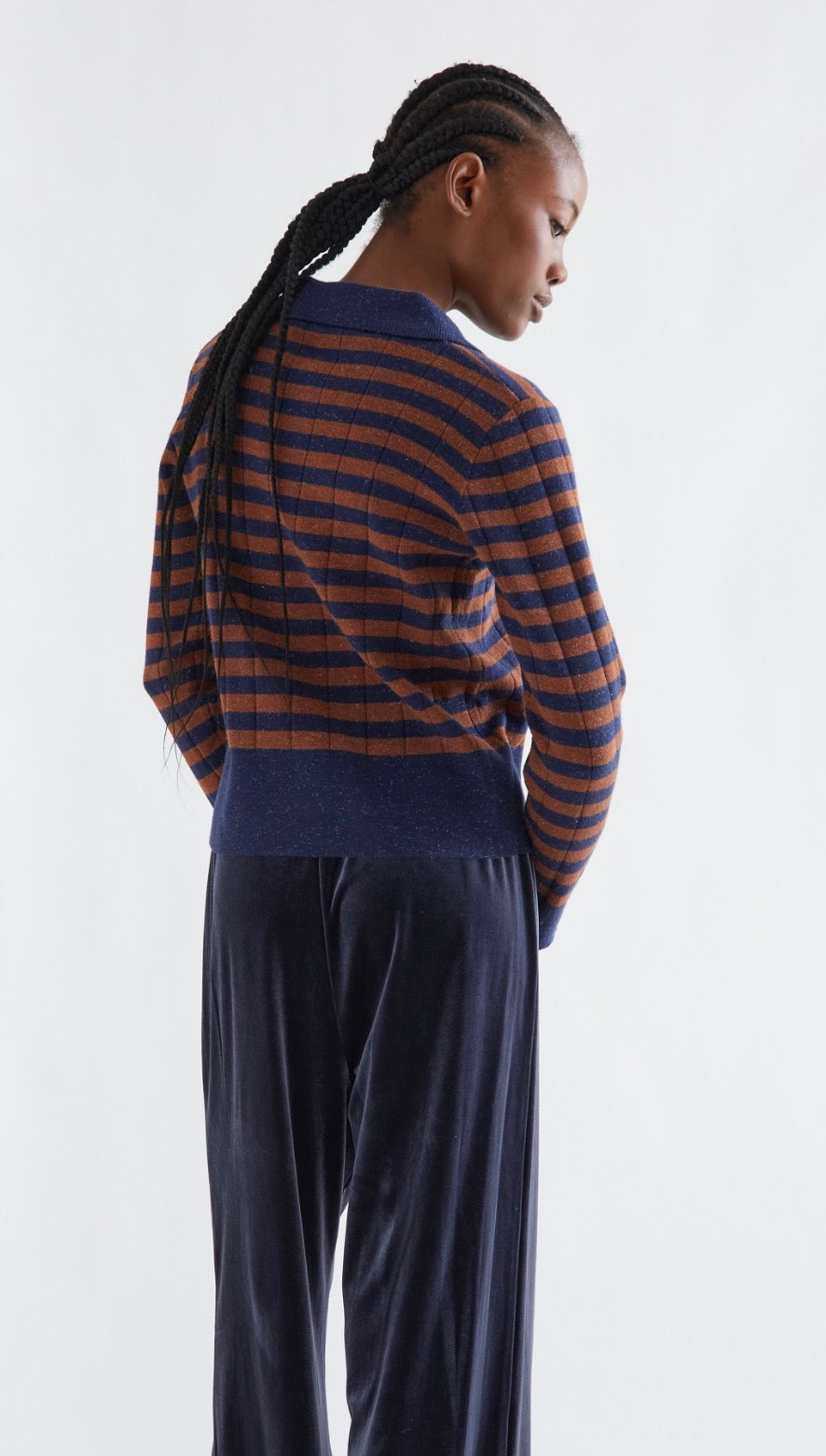Navy and Brown Striped Knit Cardigan
