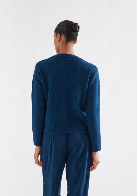 Navy Blue Knit Cardigan with Buttons