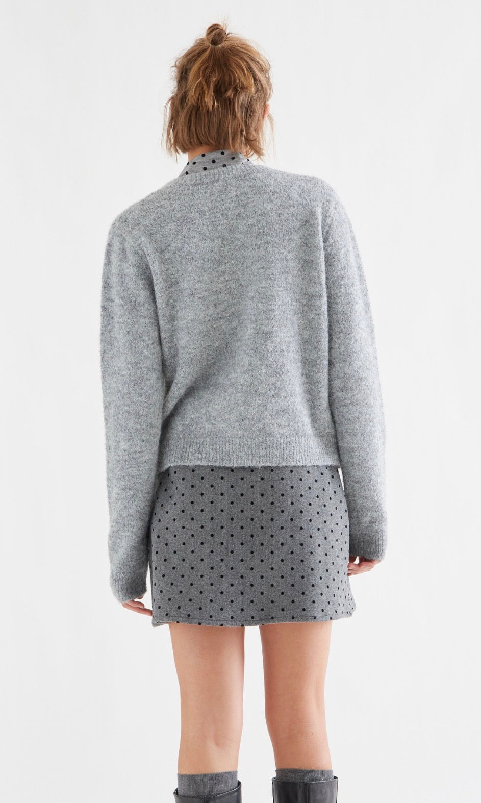 Cardigan Grey Knit With Flower