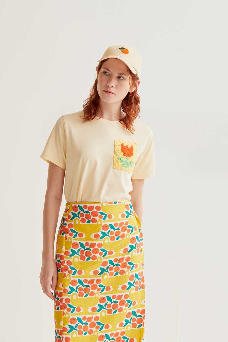 Light Yellow T-shirt with Tulip Embroidery