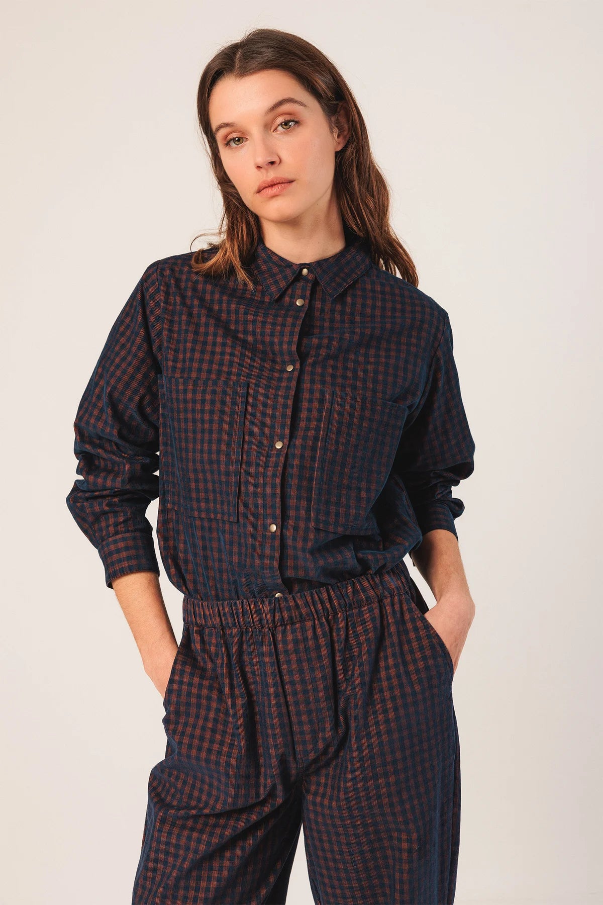 Vichy Elastic Micro-Corduroy Pants