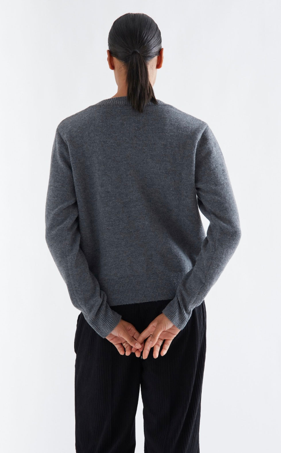 Grey Wool Blend Cardigan with Floral Embroidery