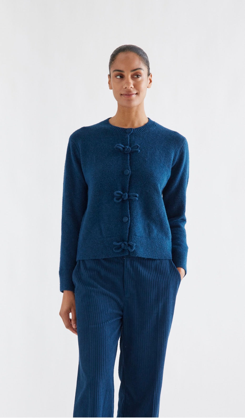 Navy Blue Knit Cardigan with Buttons