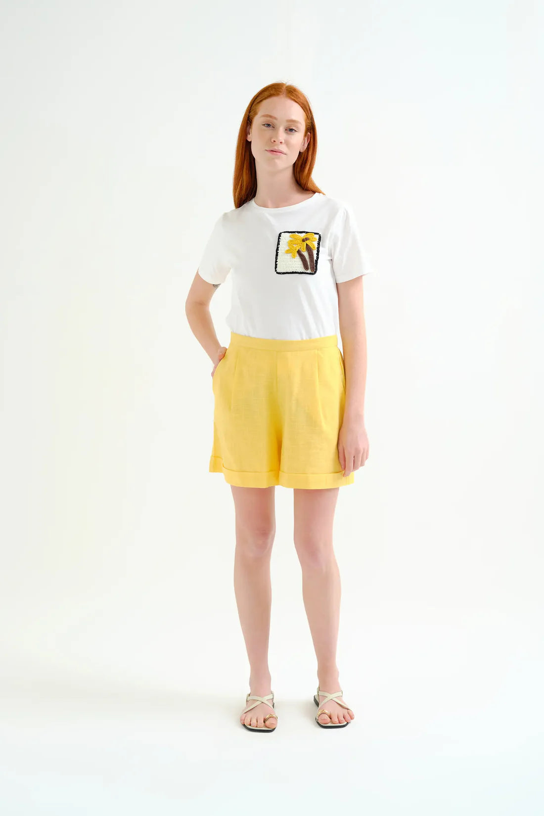 Cotton T-shirt with Embroidered Palm Tree