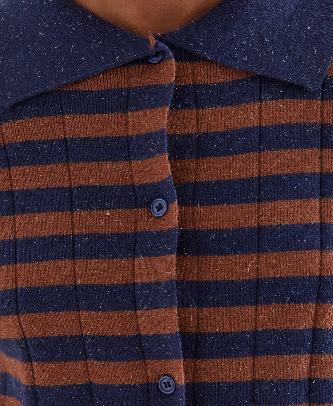 Navy and Brown Striped Knit Cardigan