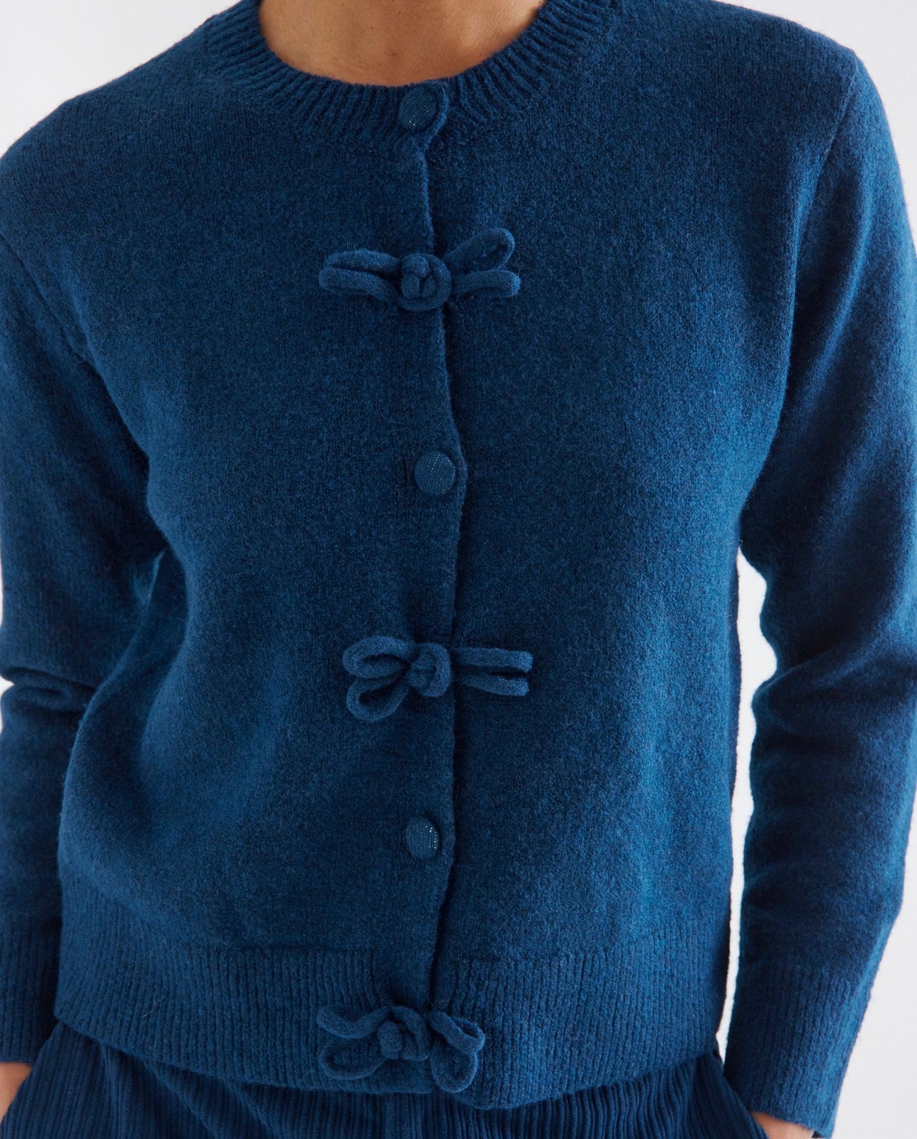Navy Blue Knit Cardigan with Buttons