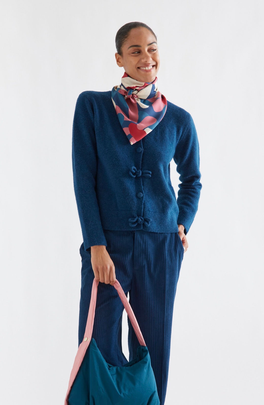 Navy Blue Knit Cardigan with Buttons