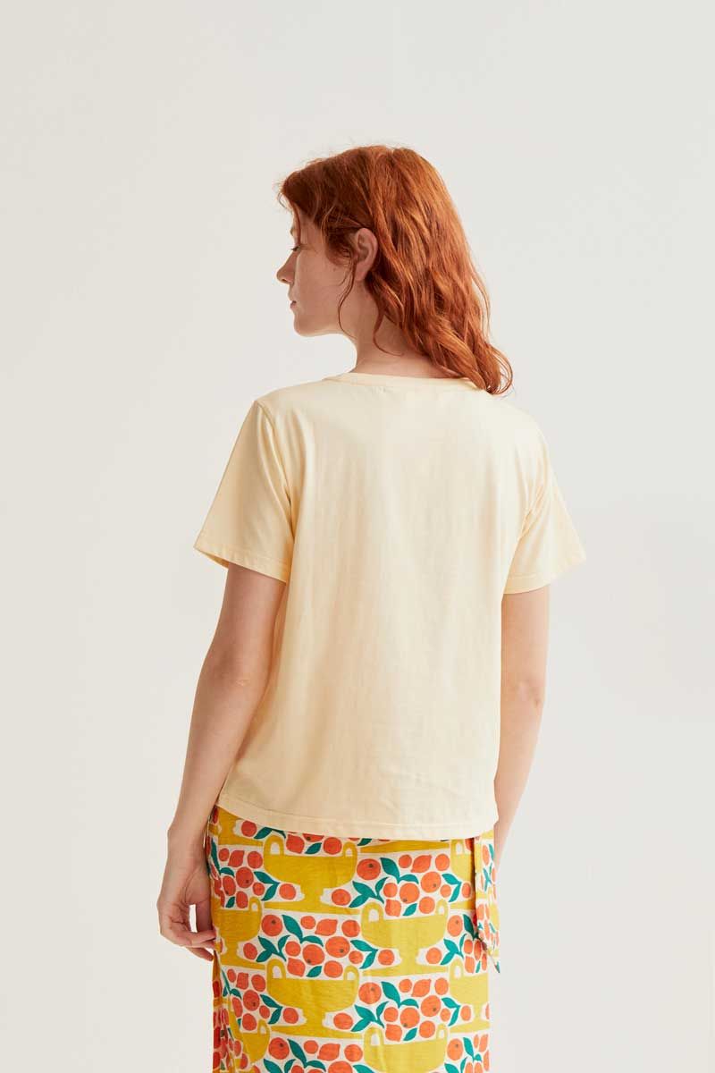 Light Yellow T-shirt with Tulip Embroidery