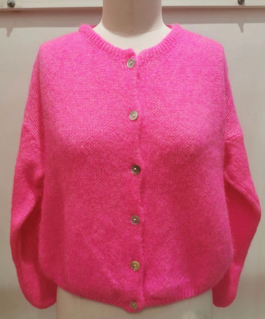 Cozy Pink Flash Mohair Wool Cardigan