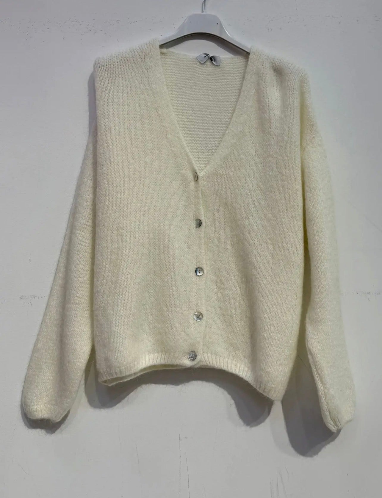 Ecru V Neck Superfine Alpaca and Wool Cardigan