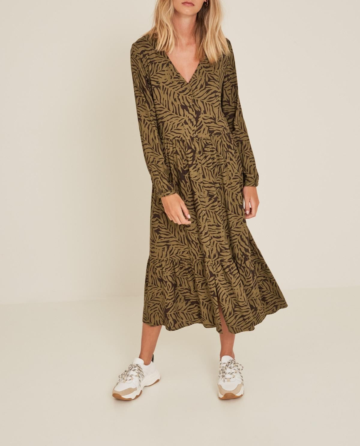 Brown Print Midi Dress - loveindi.info