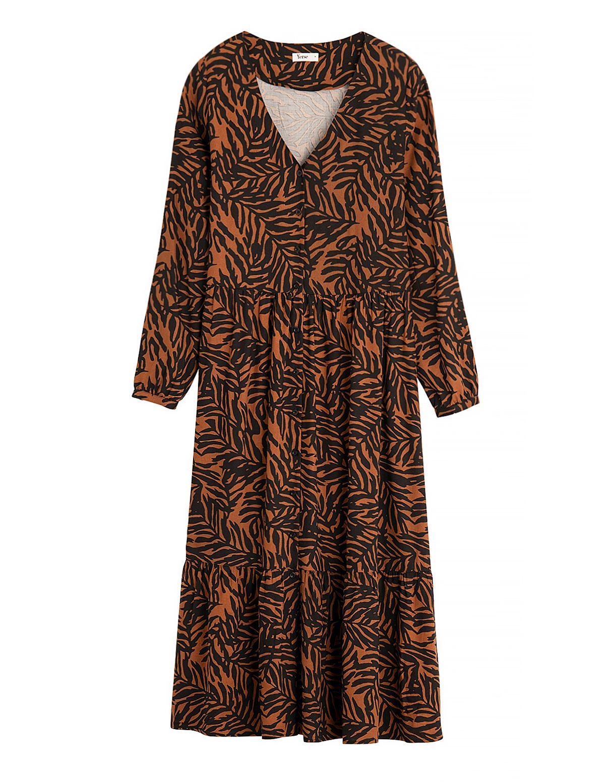 Brown Print Midi Dress - loveindi.info